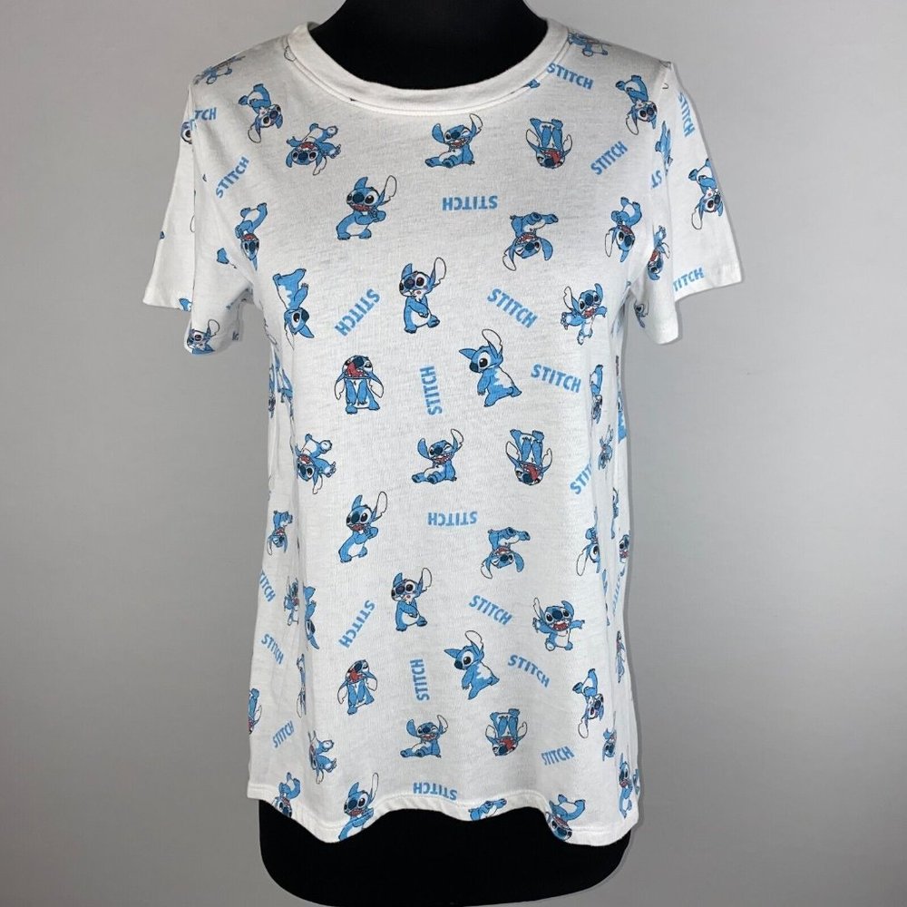 Disney Juniors M All Over Stitch Patterned Themed T-Shirt Tee Top Short Sleeve